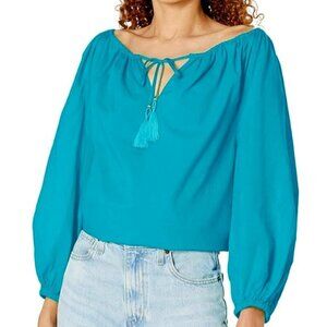 Trina Turk 'Sandia 2' Blouson-Sleeve Cotton Pullover Top, Atmosphere